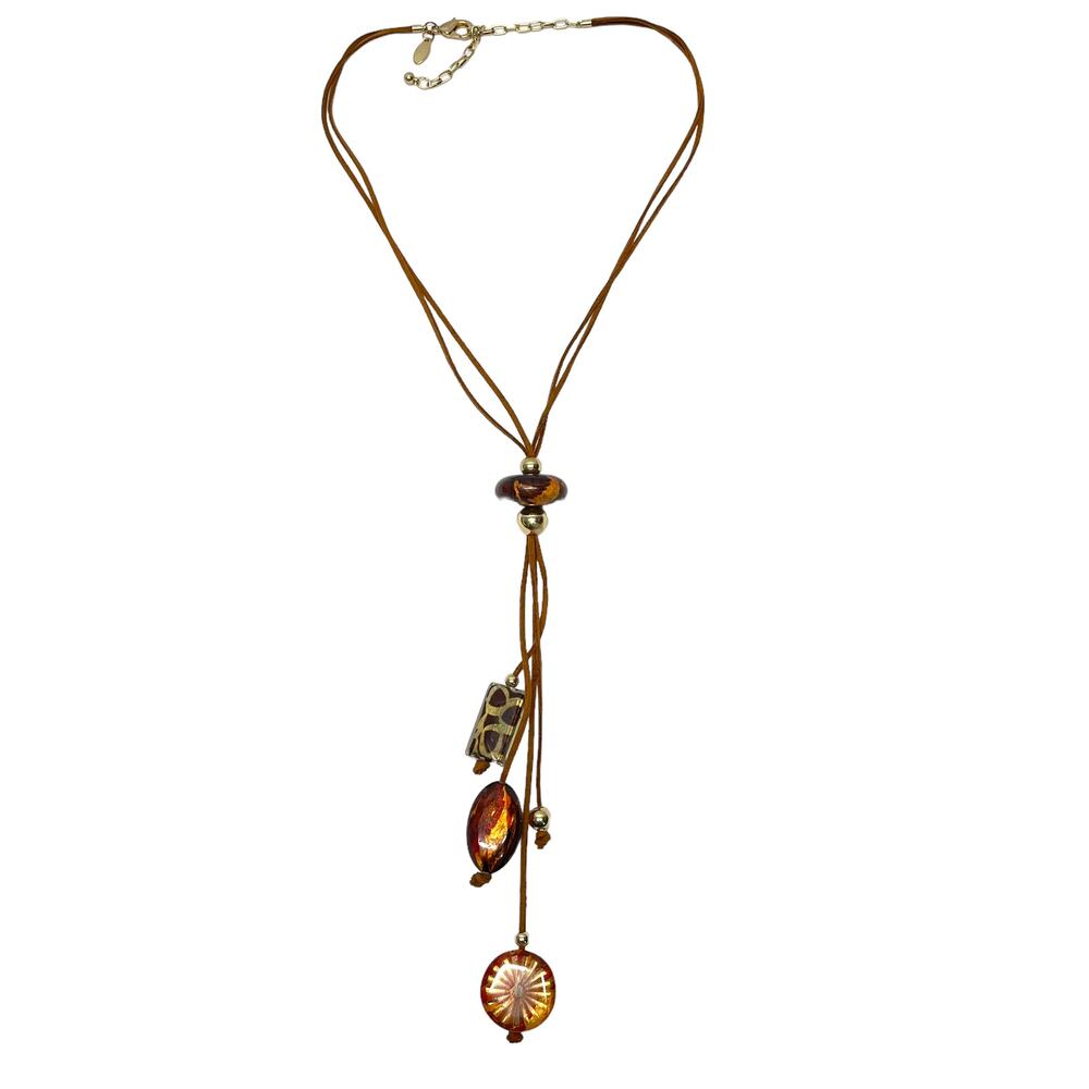 Chico's Mixed Print Y Necklace on Suede Cord Lyra